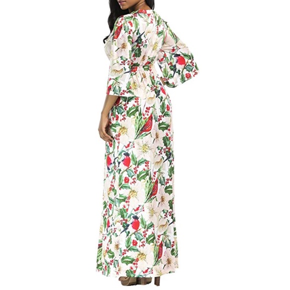 Plus Size Bohemian Floral Print V Neck Maxi Dress - Picture 4 of 5